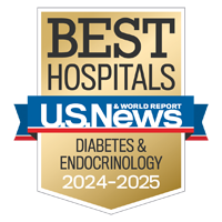 U S News and World Report badge recognizing UCSF among the Best Hospitals for Diabetes and Endocrinology, 2024-2025