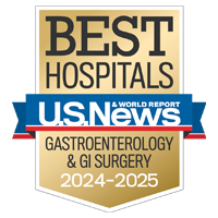 U S News and World Report badge recognizing UCSF among the Best Hospitals for Gastroenterology and G I Surgery, 2024-2025