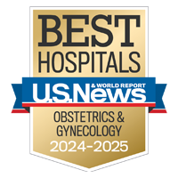 U S News and World Report badge recognizing UCSF among the Best Hospitals for Obstetrics and Gynecology, 2024-2025
