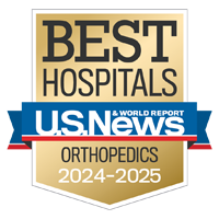 U S News and World Report badge recognizing UCSF among the Best Hospitals for Orthopedics, 2024-2025