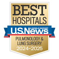 U S News and World Report badge recognizing UCSF among the Best Hospitals for Pulmonology and Lung Surgery, 2024-2025