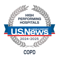 U S News and World Report badge recognizing UCSF among the High Performing Hospitals for C O P D, 2024-2025