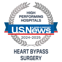 U S News and World Report badge recognizing UCSF among the High Performing Hospitals for Heart Bypass Surgery, 2024-2025