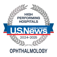 U S News and World Report badge recognizing UCSF among the High Performing Hospitals for Ophthalmology, 2024-2025